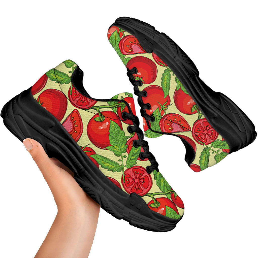 Hand Drawn Tomato Pattern Print Black Chunky Shoes
