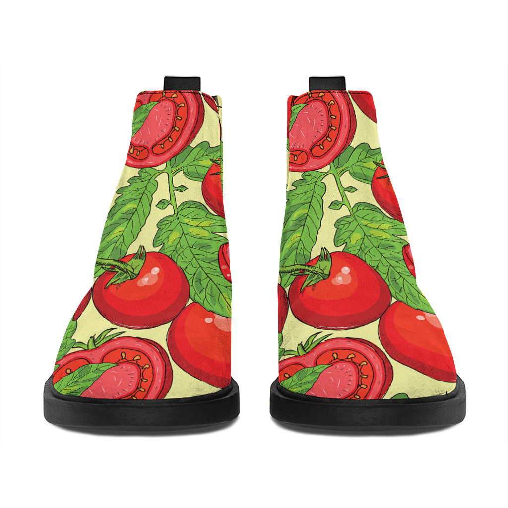 Hand Drawn Tomato Pattern Print Flat Ankle Boots