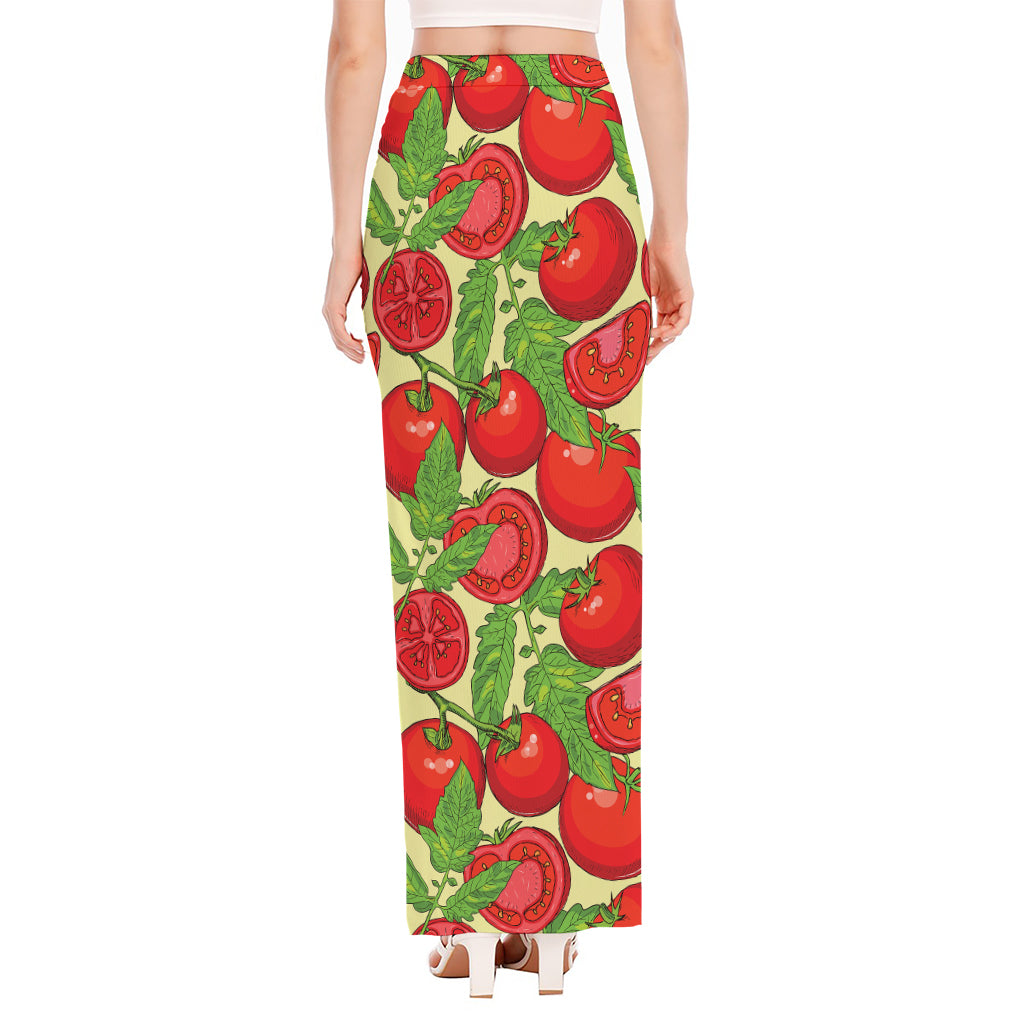 Hand Drawn Tomato Pattern Print High Slit Maxi Skirt