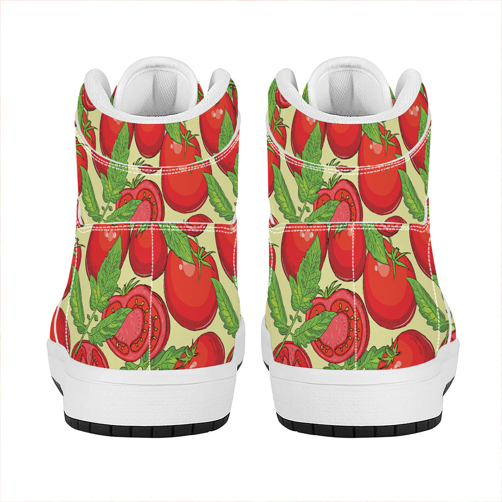 Hand Drawn Tomato Pattern Print High Top Leather Sneakers