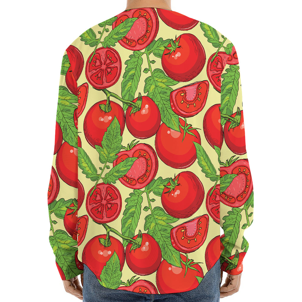 Hand Drawn Tomato Pattern Print Long Sleeve Baseball Jersey