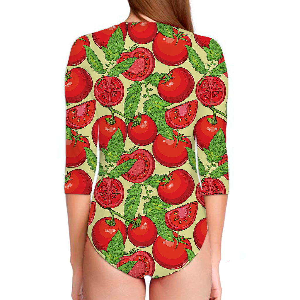 Hand Drawn Tomato Pattern Print Long Sleeve Swimsuit