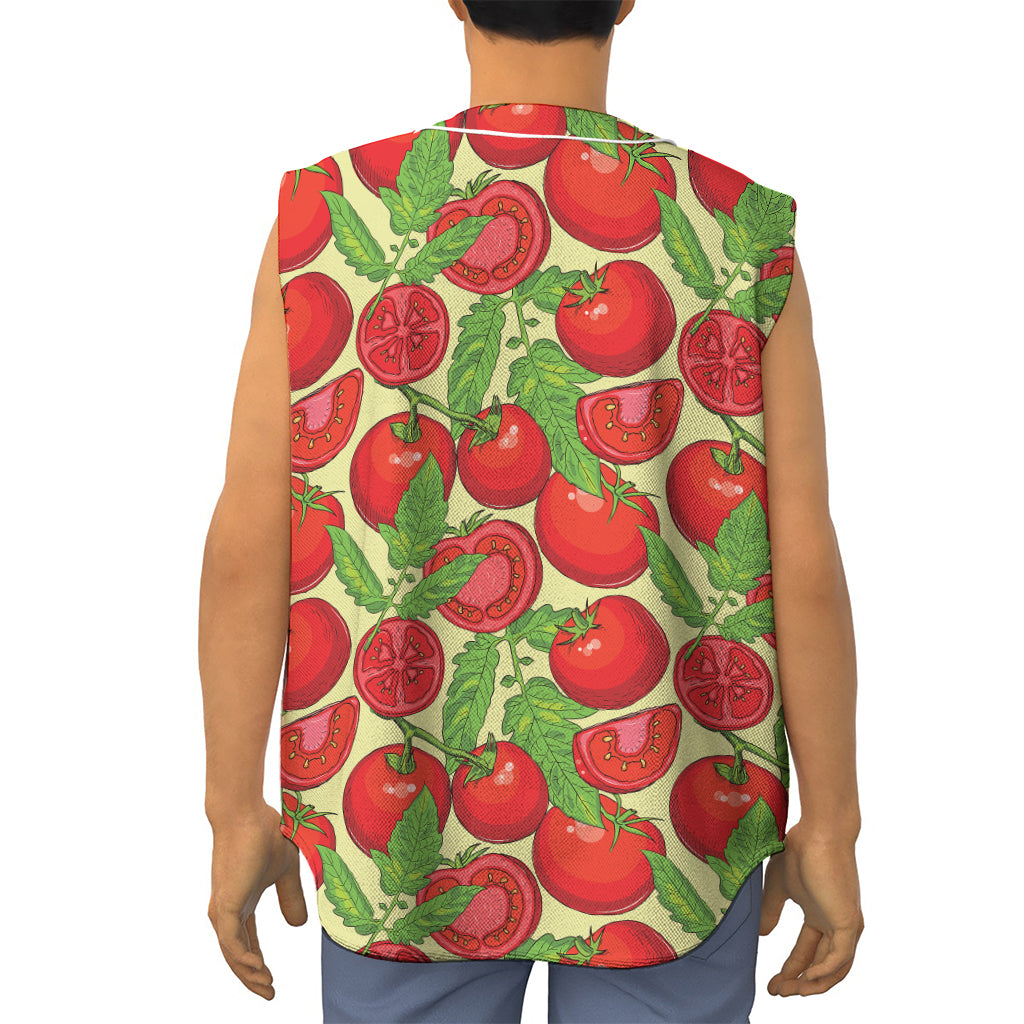 Hand Drawn Tomato Pattern Print Sleeveless Baseball Jersey