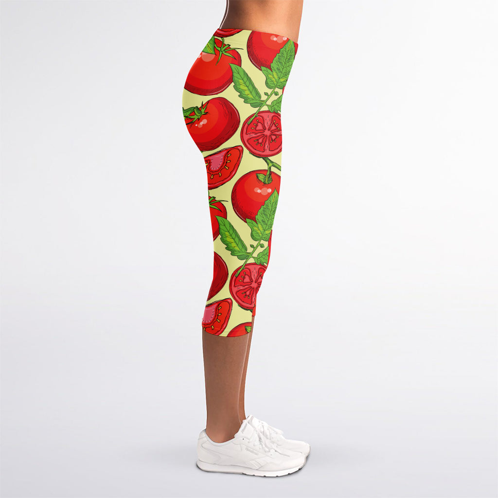Hand Drawn Tomato Pattern Print Women's Capri Leggings