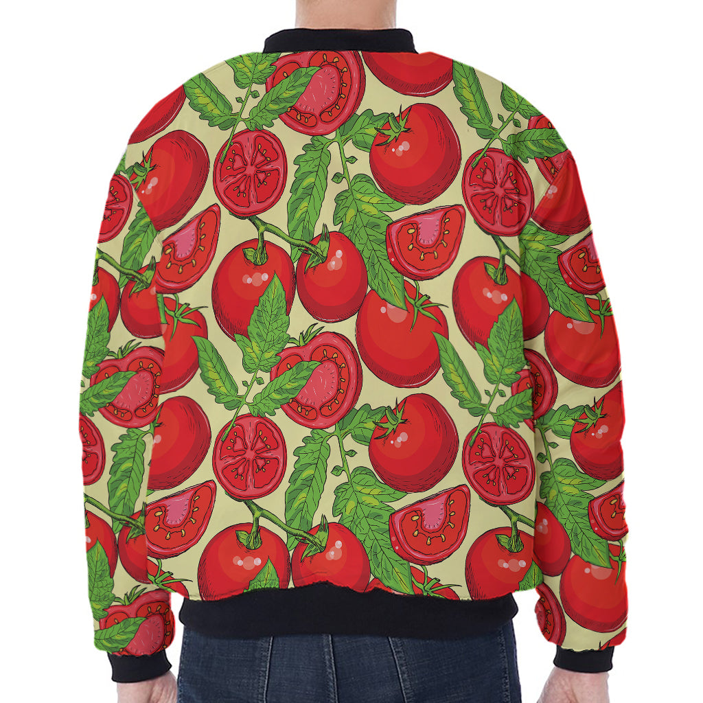 Hand Drawn Tomato Pattern Print Zip Sleeve Bomber Jacket