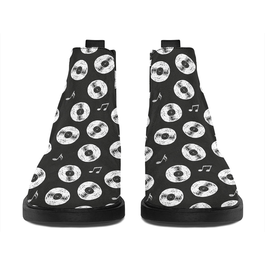 Hand Drawn Vinyl Record Pattern Print Flat Ankle Boots