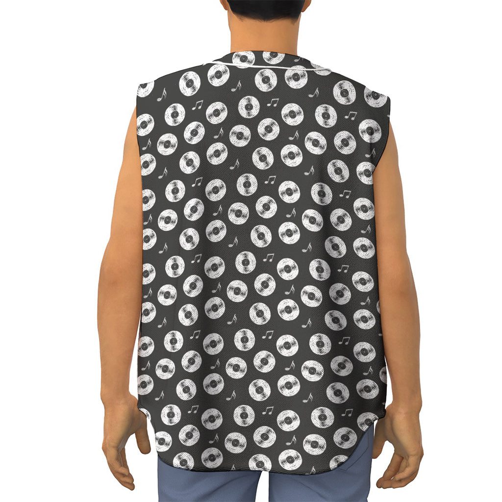 Hand Drawn Vinyl Record Pattern Print Sleeveless Baseball Jersey