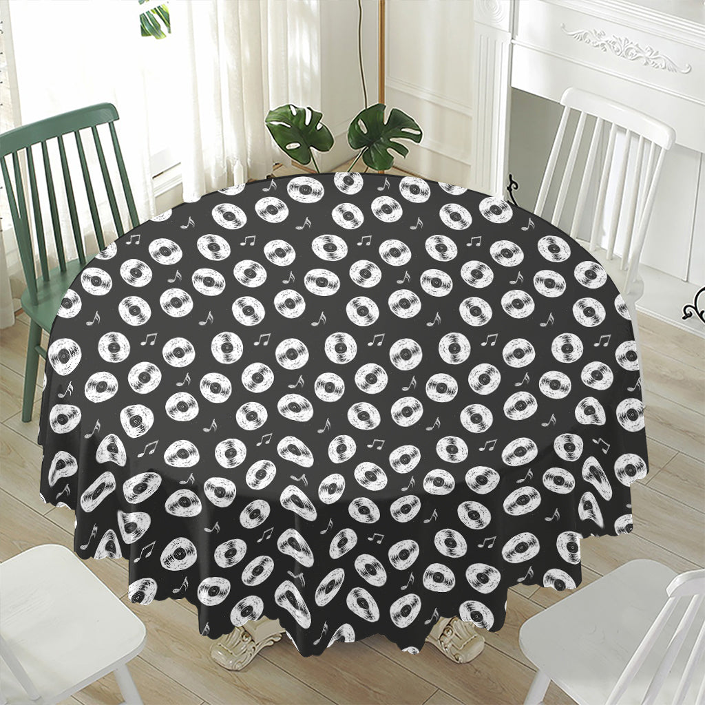 Hand Drawn Vinyl Record Pattern Print Waterproof Round Tablecloth