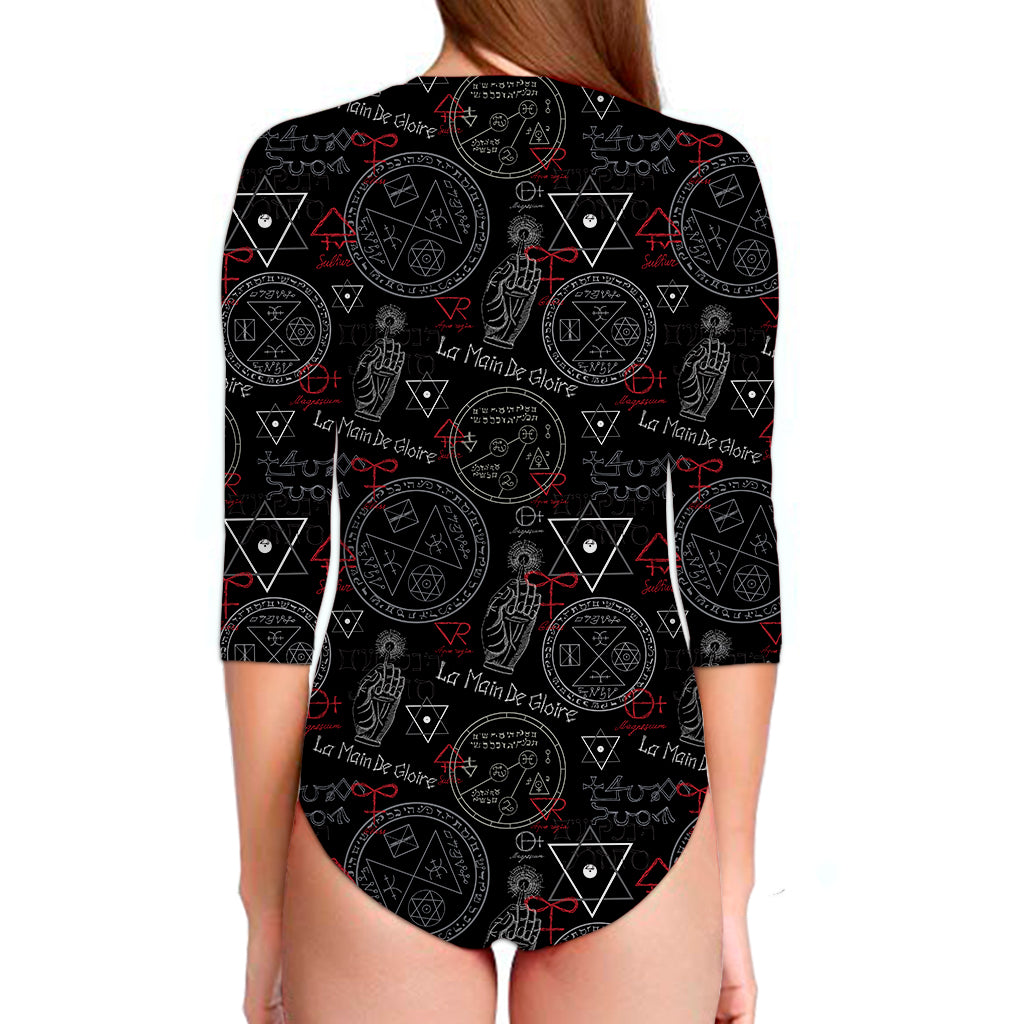 Hand Of Glory Black Magic Witch Print Long Sleeve Swimsuit