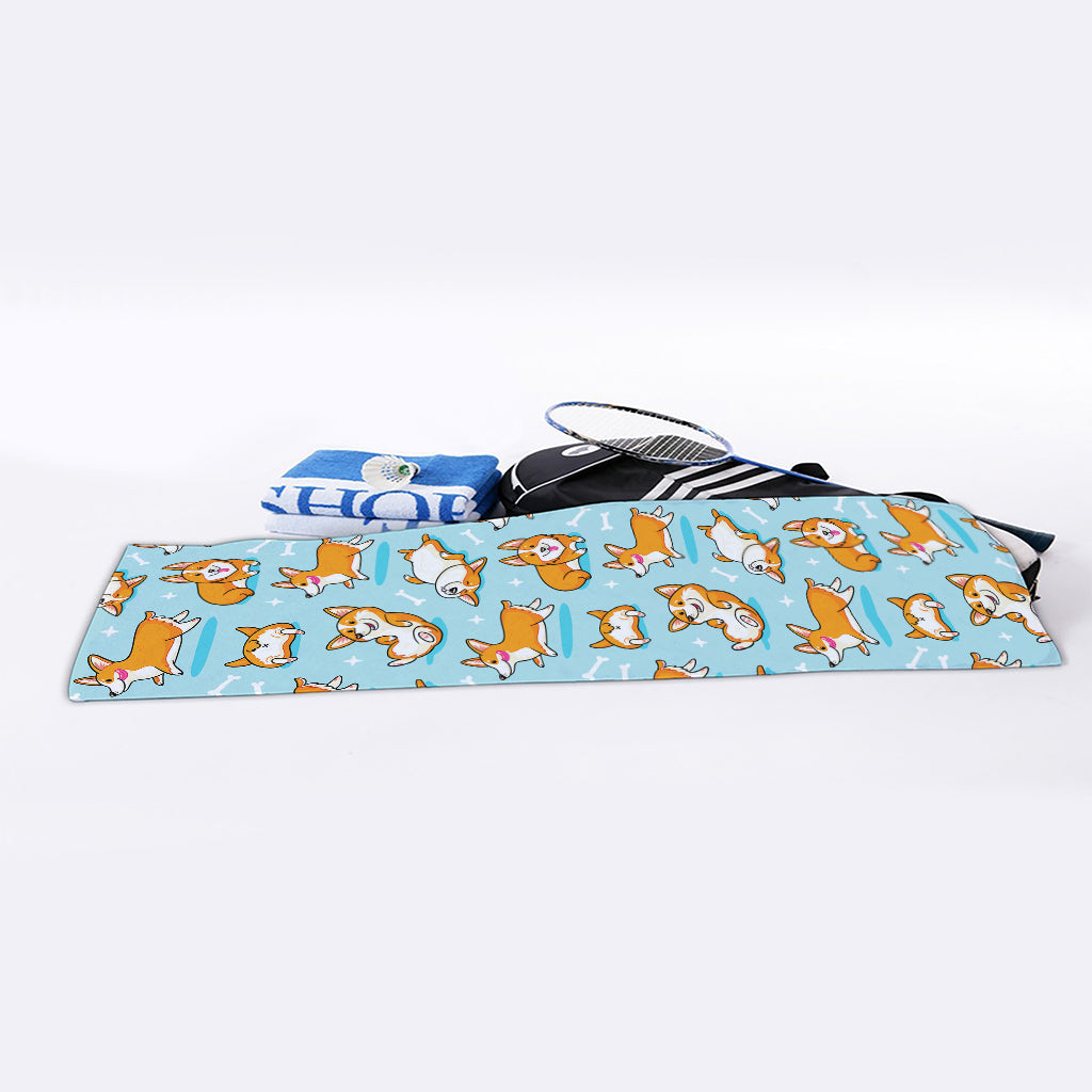 Happy Corgi Pattern Print Sports Towel