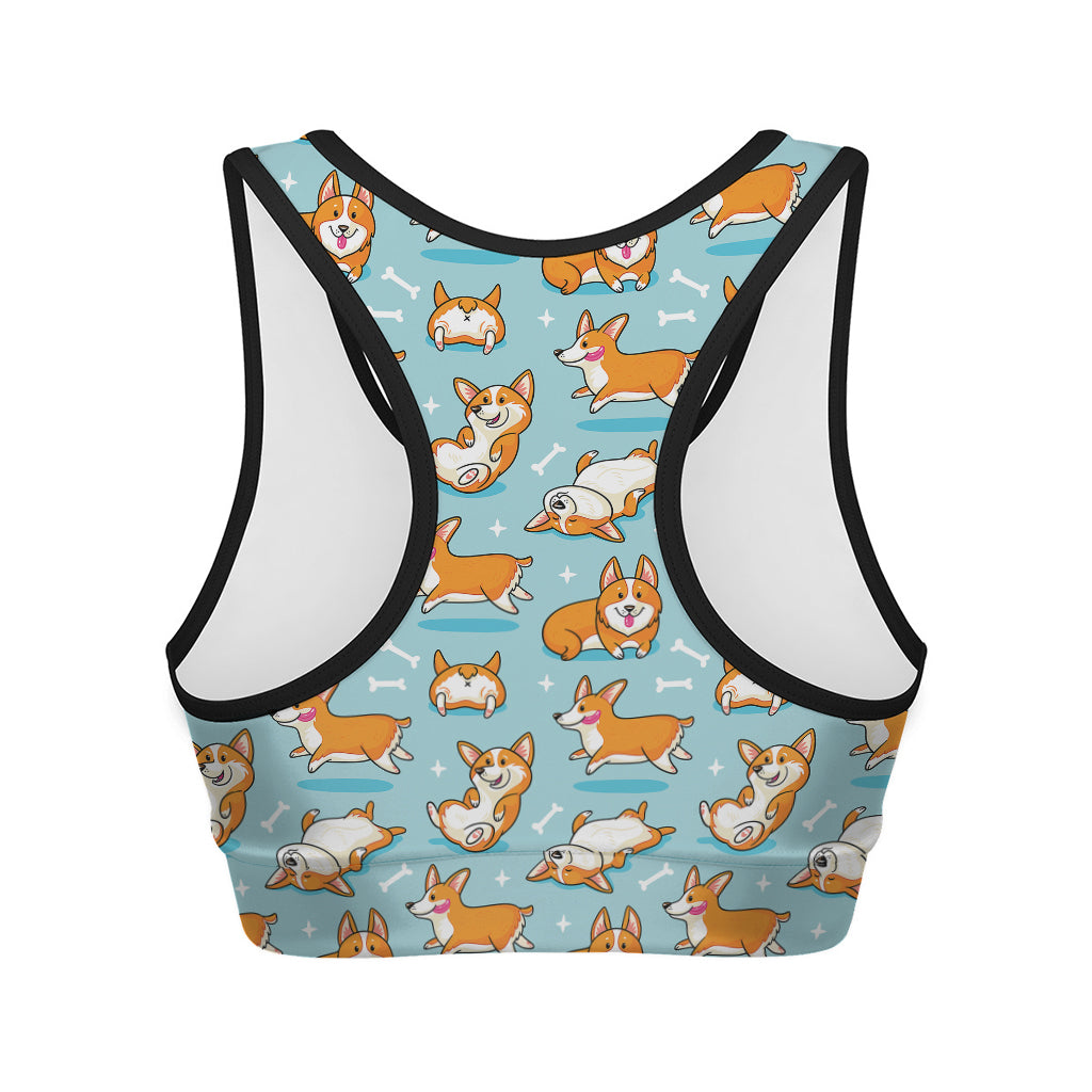 Happy Corgi Pattern Print Women's Sports Bra