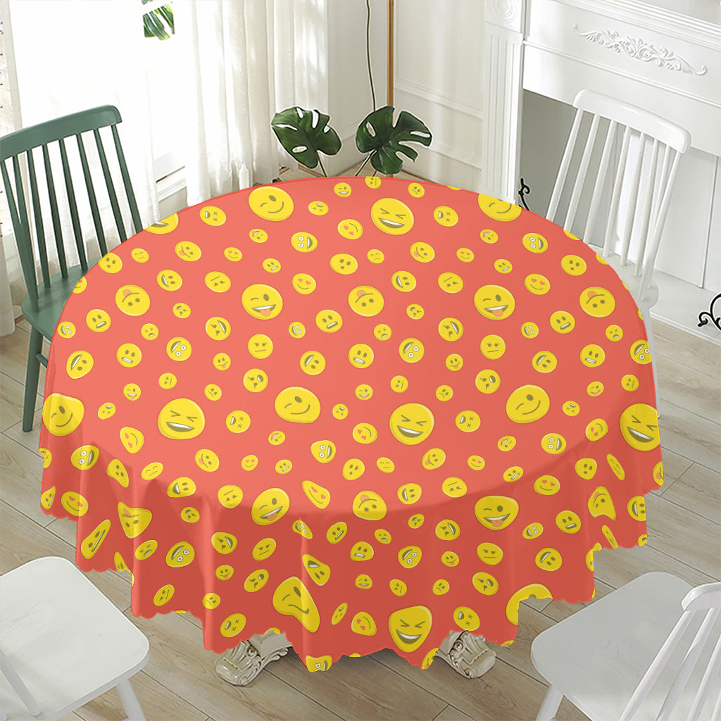 Happy Emoji Pattern Print Waterproof Round Tablecloth