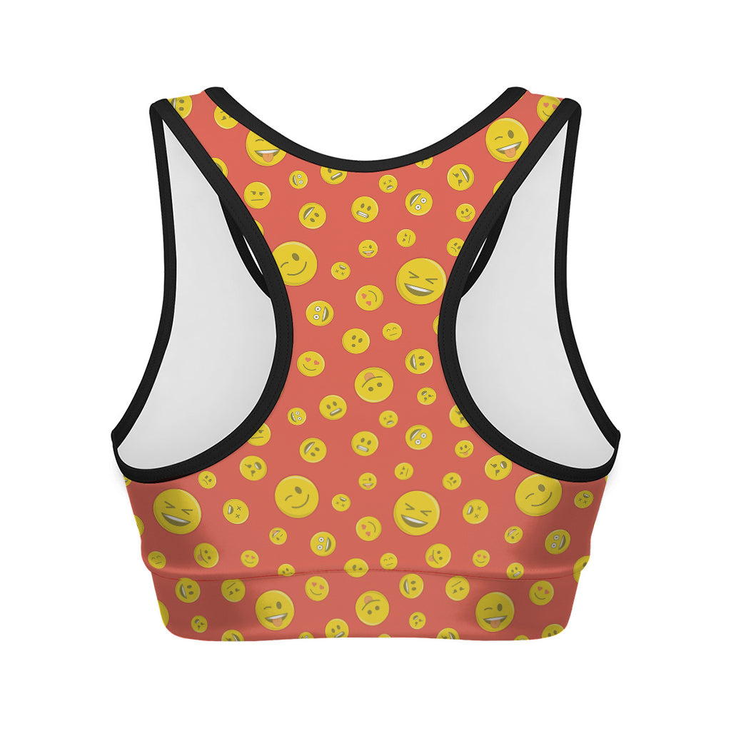 Happy Emoji Pattern Print Women's Sports Bra