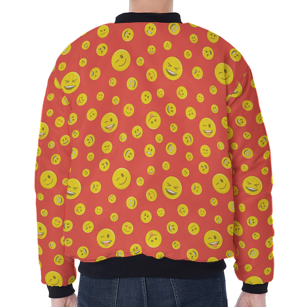 Happy Emoji Pattern Print Zip Sleeve Bomber Jacket