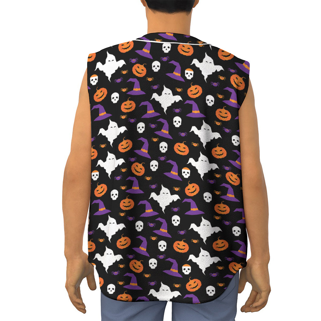 Happy Halloween Ghost Pattern Print Sleeveless Baseball Jersey
