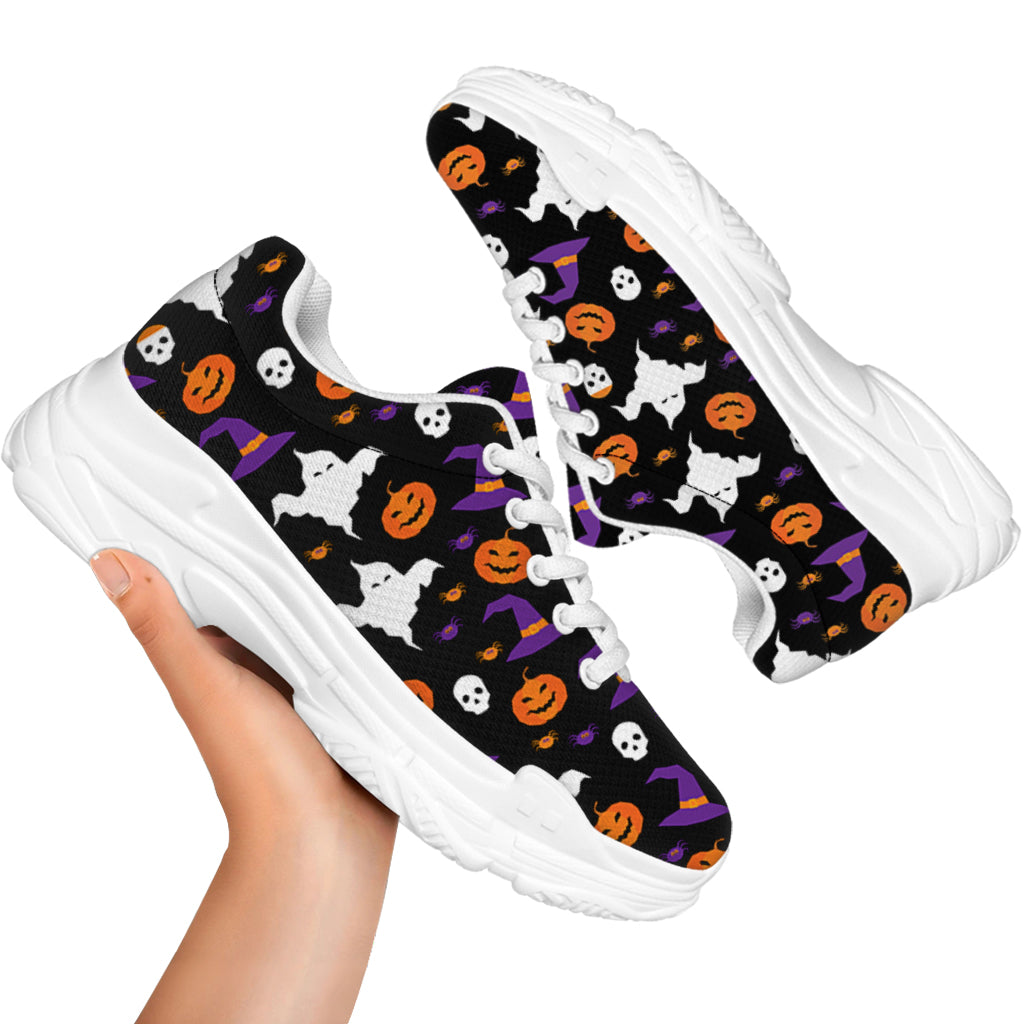 Happy Halloween Ghost Pattern Print White Chunky Shoes