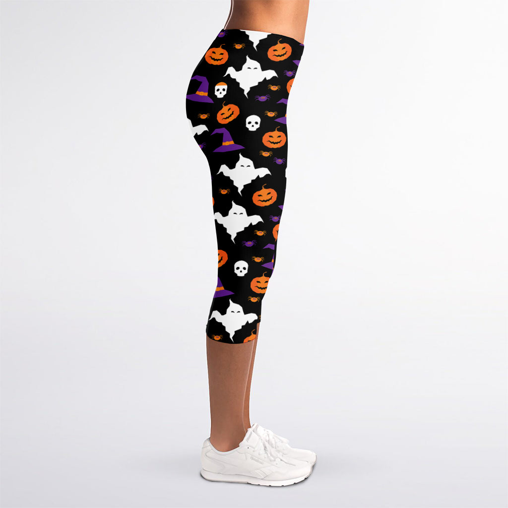 Happy Halloween Ghost Pattern Print Women's Capri Leggings