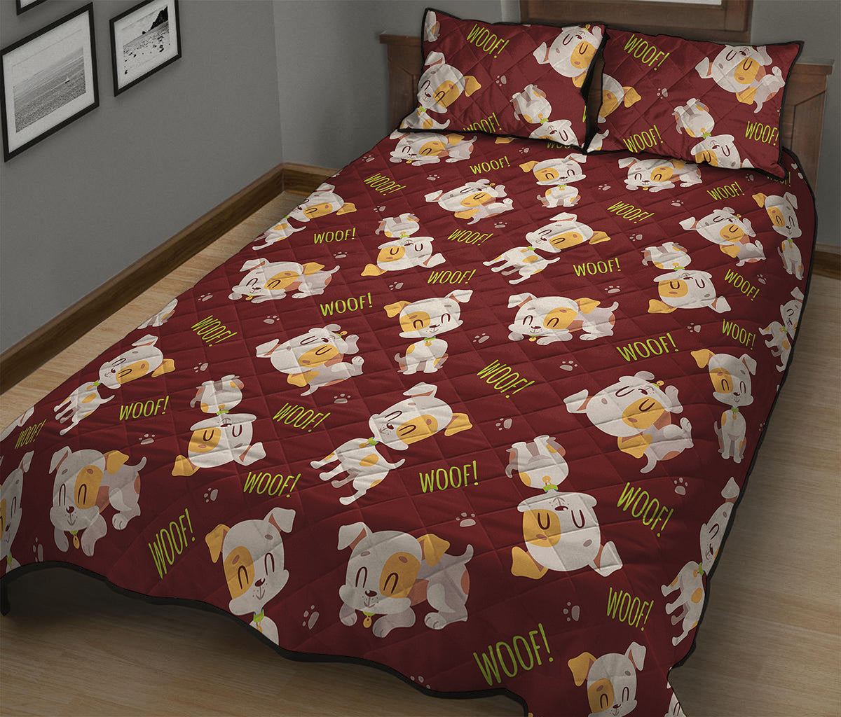 Happy Jack Russell Terrier Pattern Print Quilt Bed Set