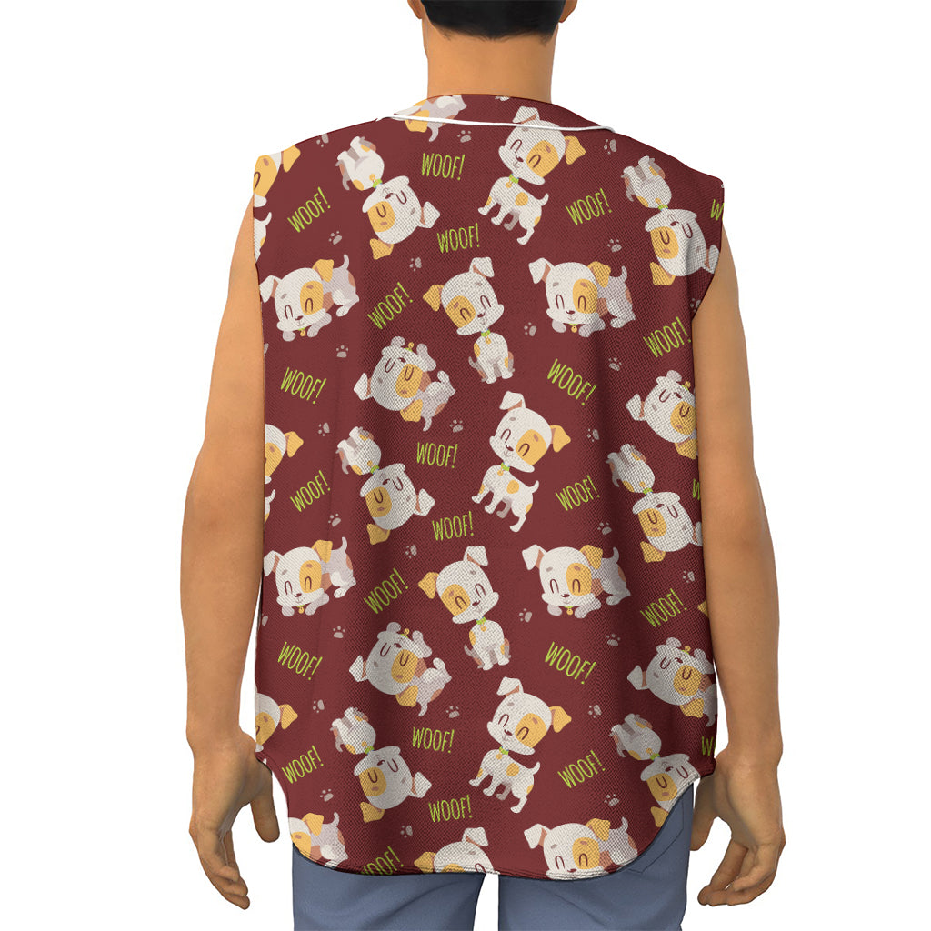 Happy Jack Russell Terrier Pattern Print Sleeveless Baseball Jersey