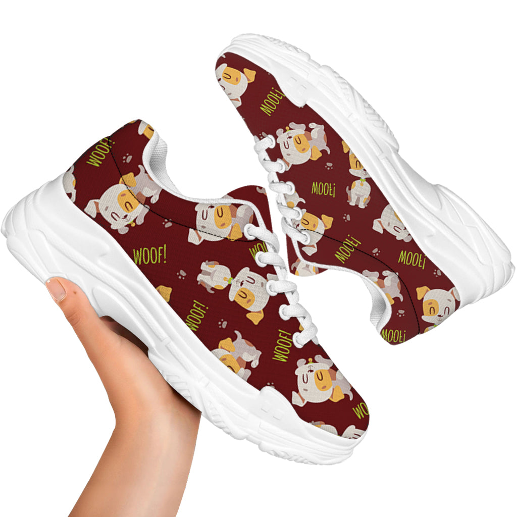 Happy Jack Russell Terrier Pattern Print White Chunky Shoes