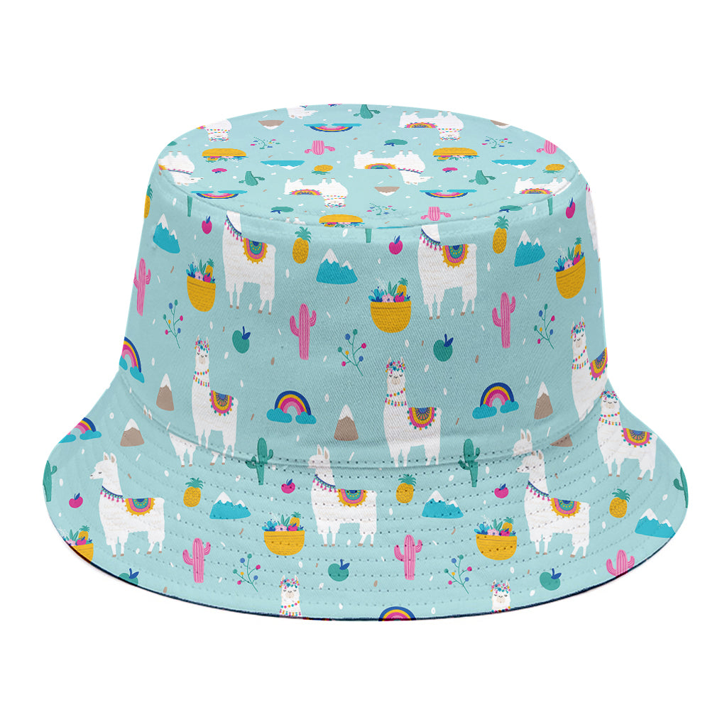 Happy Llama And Cactus Pattern Print Bucket Hat