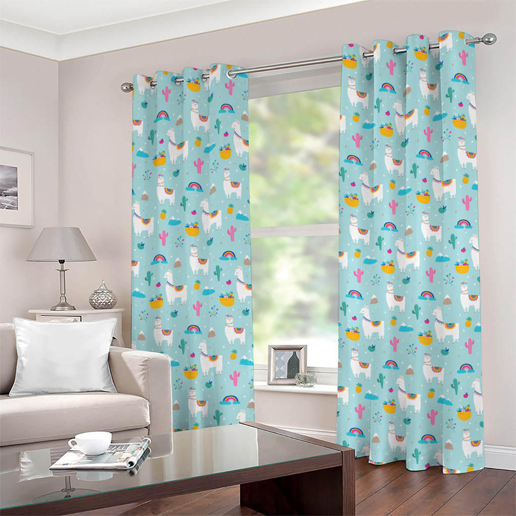 Happy Llama And Cactus Pattern Print Grommet Curtains