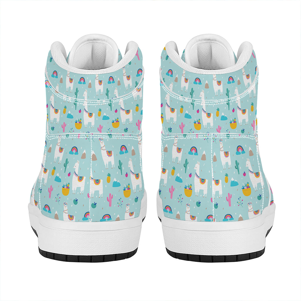 Happy Llama And Cactus Pattern Print High Top Leather Sneakers
