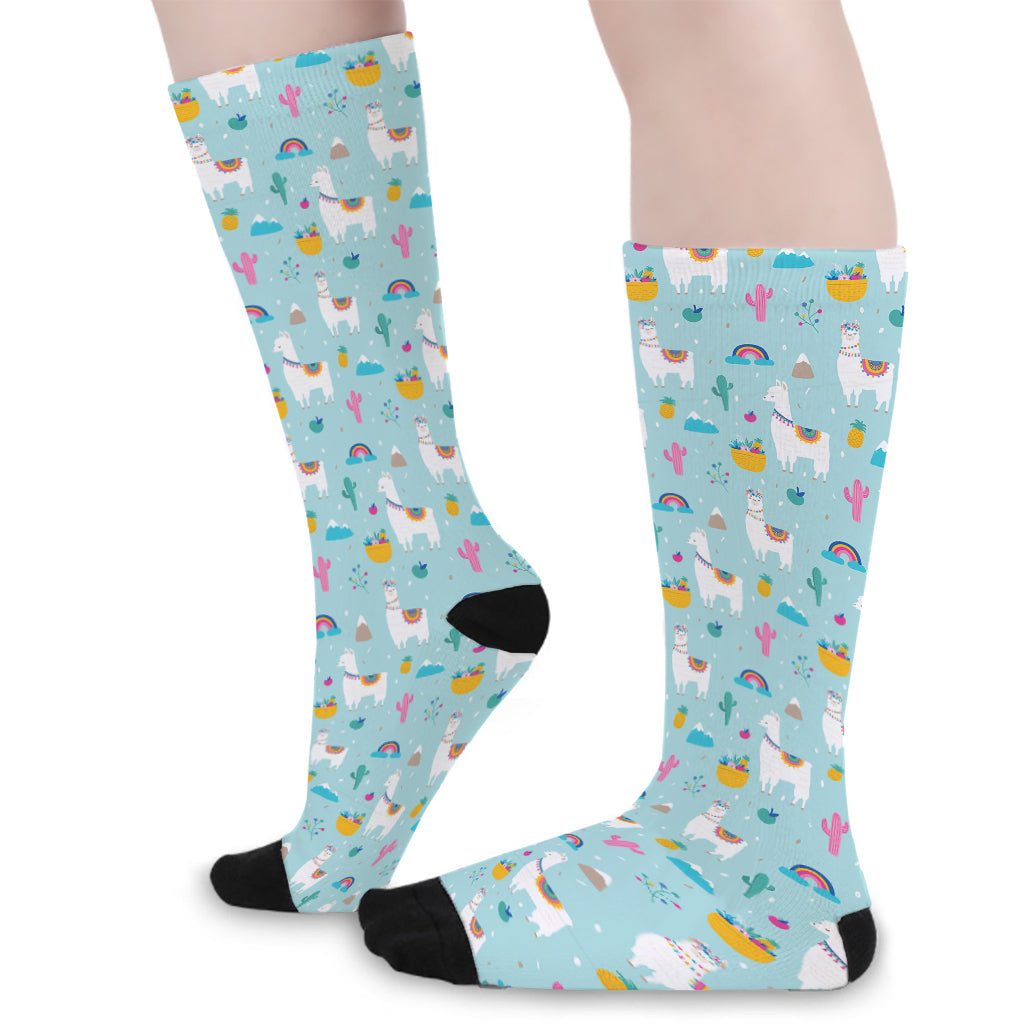 Happy Llama And Cactus Pattern Print Long Socks