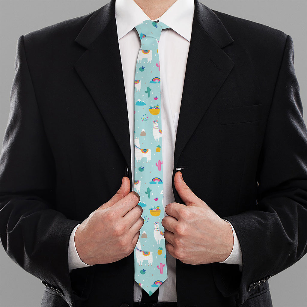 Happy Llama And Cactus Pattern Print Necktie