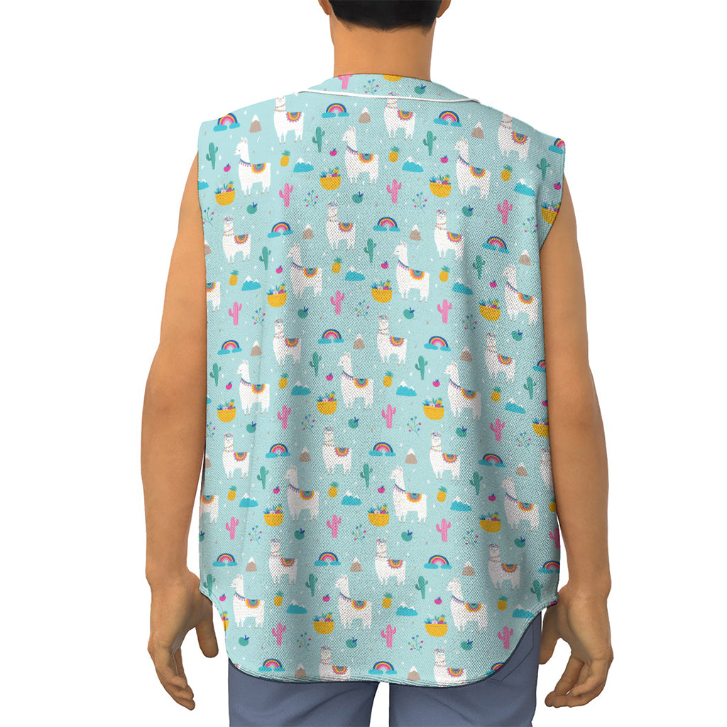 Happy Llama And Cactus Pattern Print Sleeveless Baseball Jersey