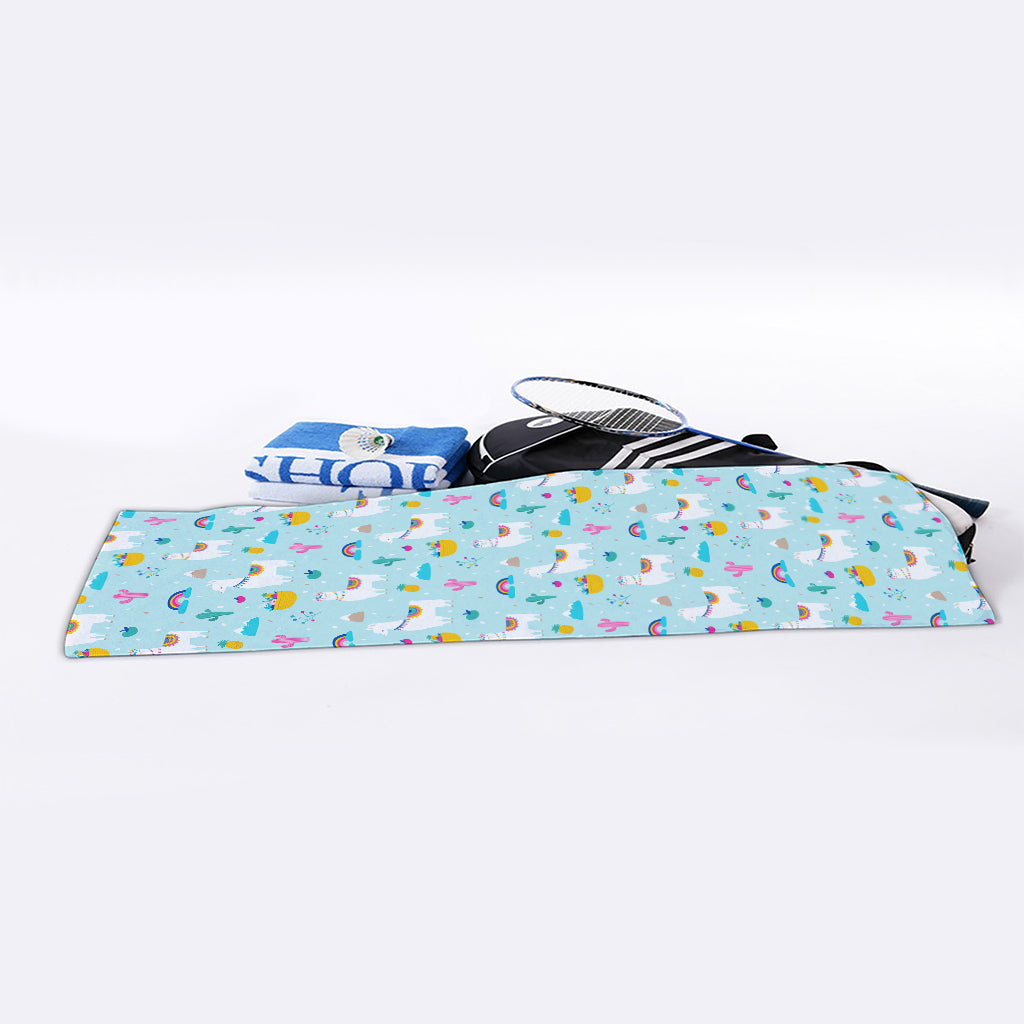 Happy Llama And Cactus Pattern Print Sports Towel