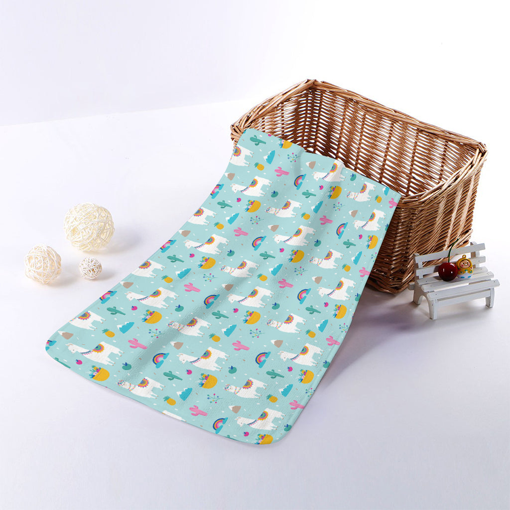 Happy Llama And Cactus Pattern Print Towel