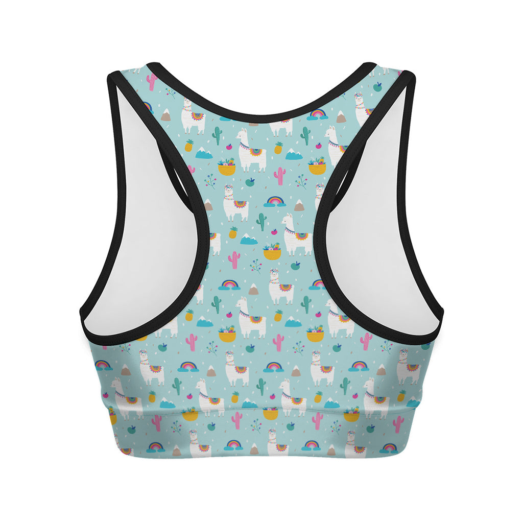 Happy Llama And Cactus Pattern Print Women's Sports Bra