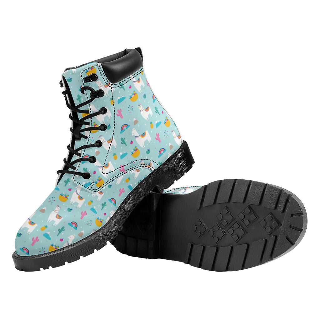 Happy Llama And Cactus Pattern Print Work Boots