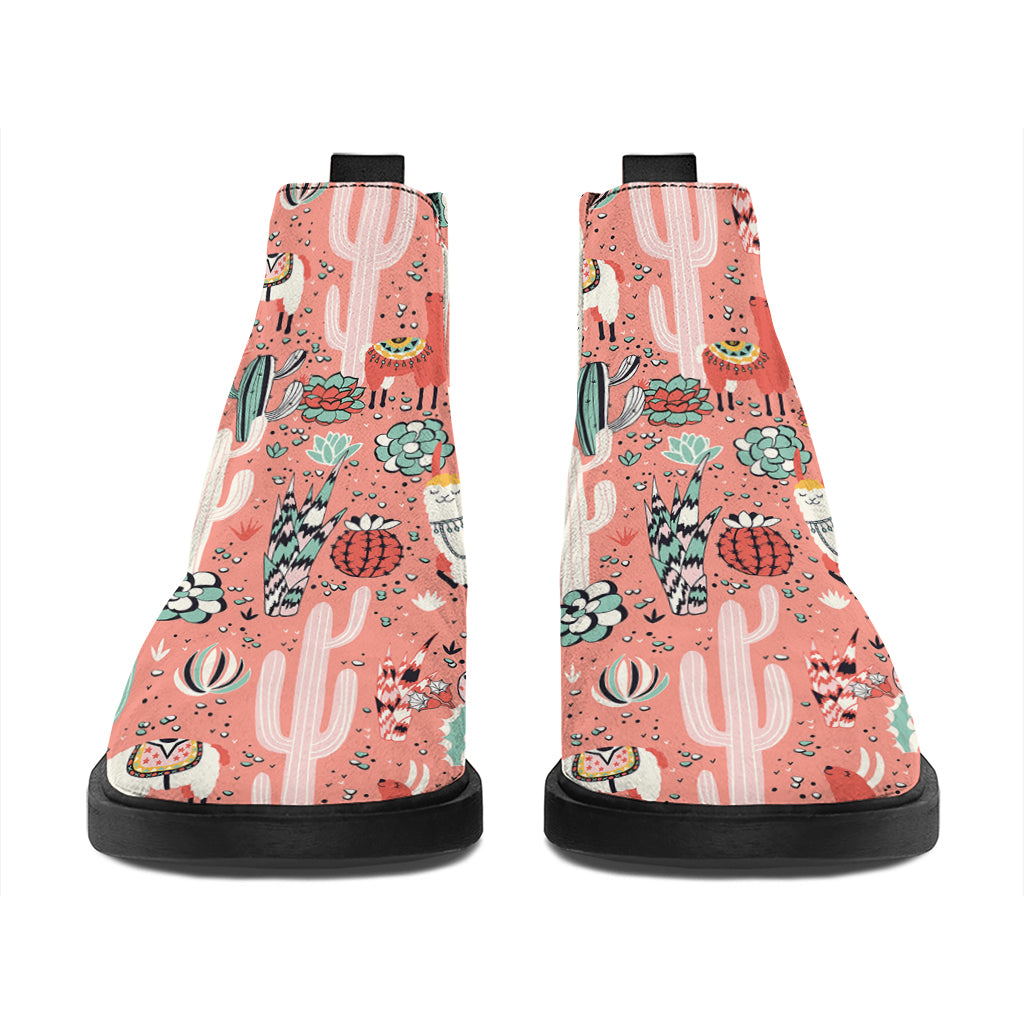 Happy Llama Pattern Print Flat Ankle Boots