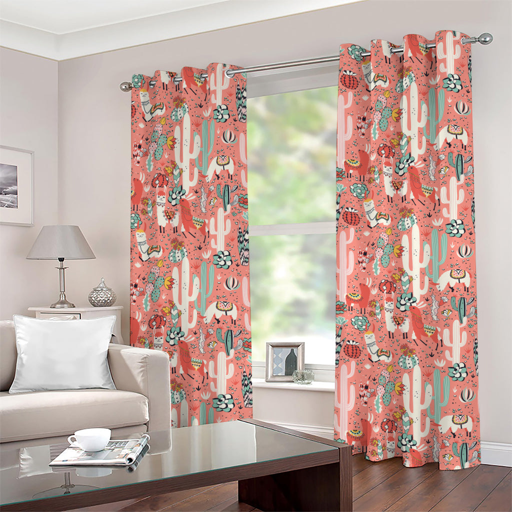Happy Llama Pattern Print Grommet Curtains