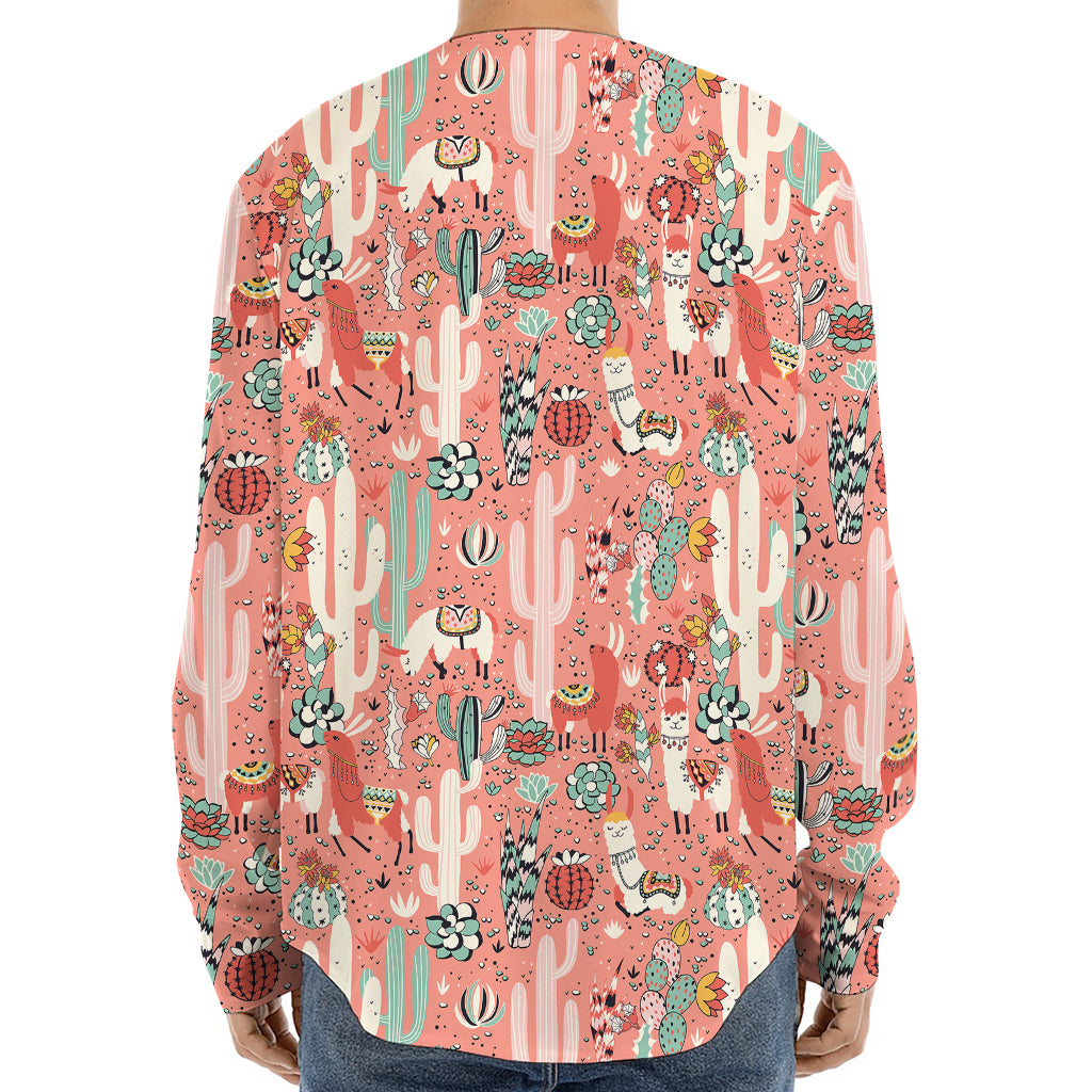 Happy Llama Pattern Print Long Sleeve Baseball Jersey