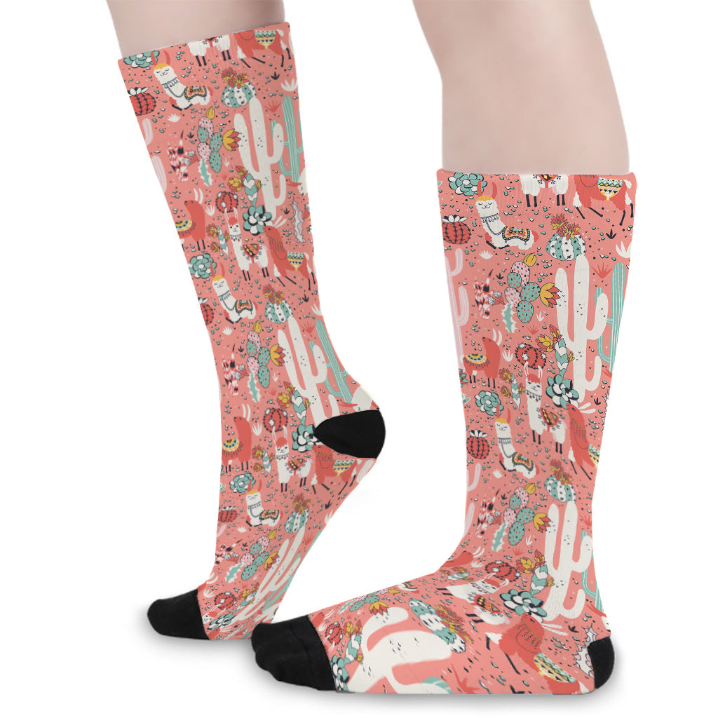 Happy Llama Pattern Print Long Socks