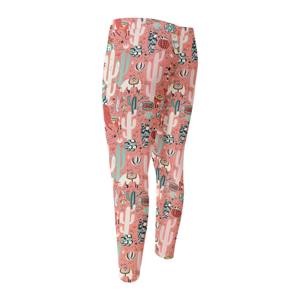 Happy Llama Pattern Print Men's Compression Pants
