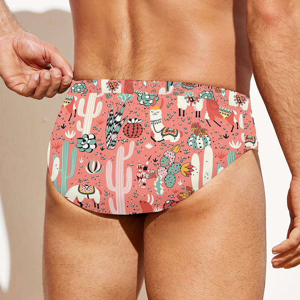 Happy Llama Pattern Print Men's Swim Briefs