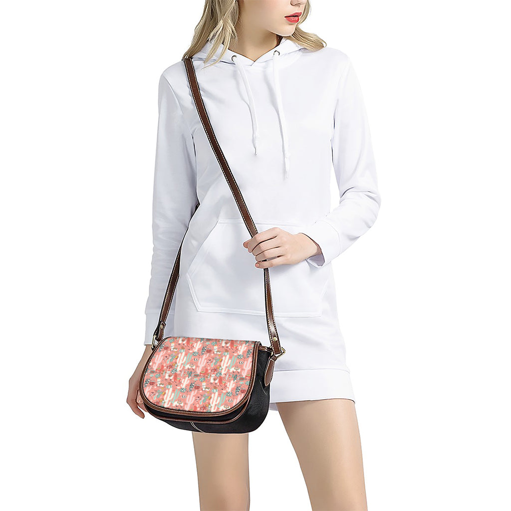 Happy Llama Pattern Print Saddle Bag
