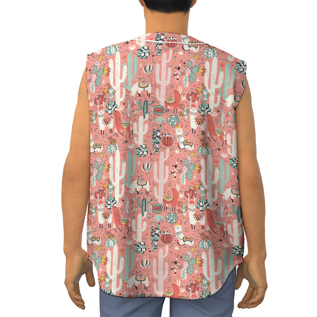 Happy Llama Pattern Print Sleeveless Baseball Jersey