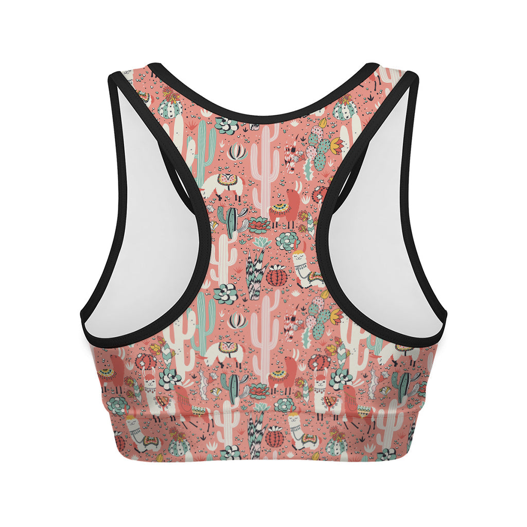 Happy Llama Pattern Print Women's Sports Bra