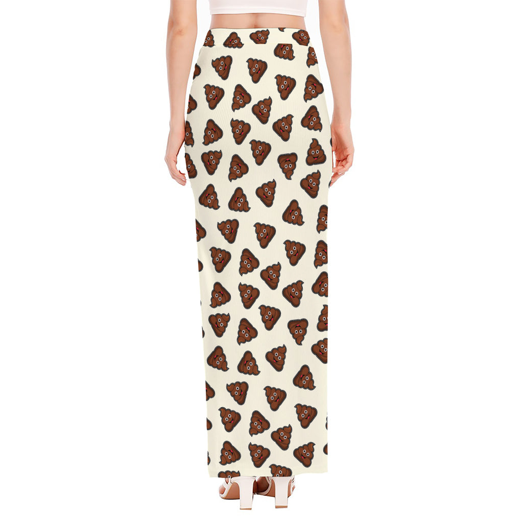 Happy Poop Pattern Print High Slit Maxi Skirt