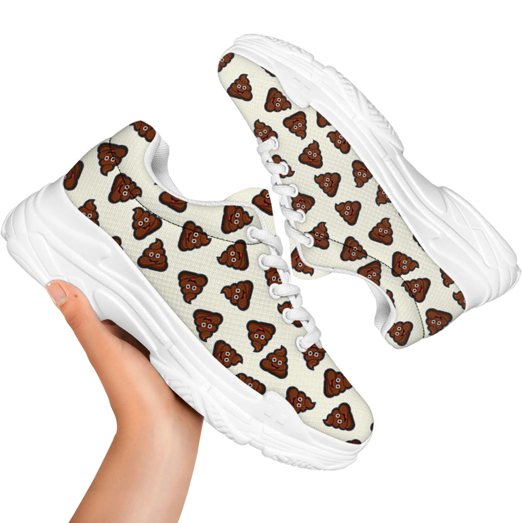 Happy Poop Pattern Print White Chunky Shoes