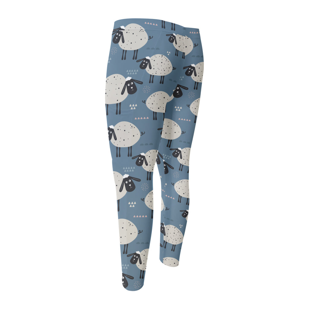 Happy Sheep Pattern Print Men's Compression Pants