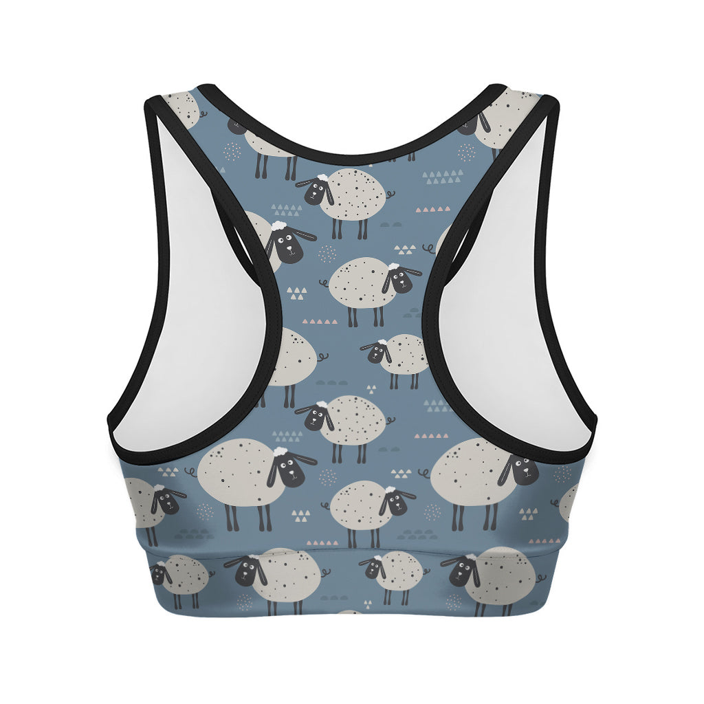 Happy Sheep Pattern Print Women's Sports Bra