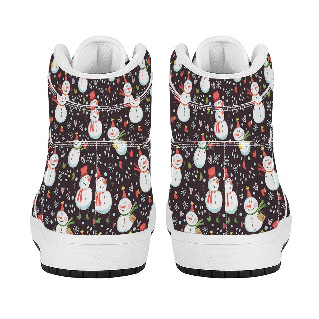 Happy Snowman Pattern Print High Top Leather Sneakers