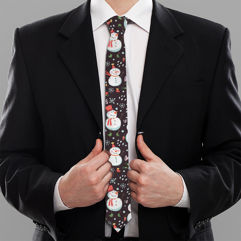 Happy Snowman Pattern Print Necktie