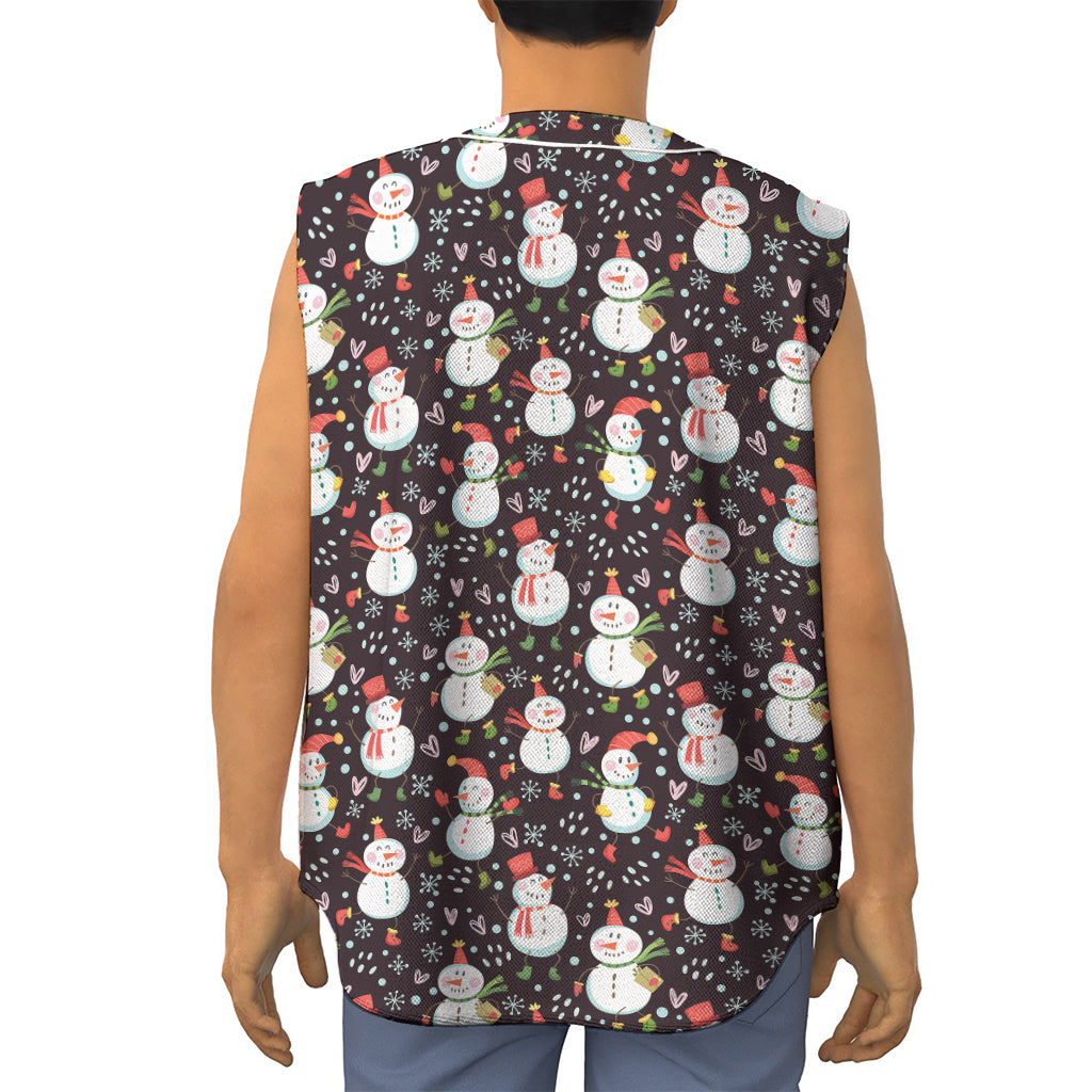 Happy Snowman Pattern Print Sleeveless Baseball Jersey